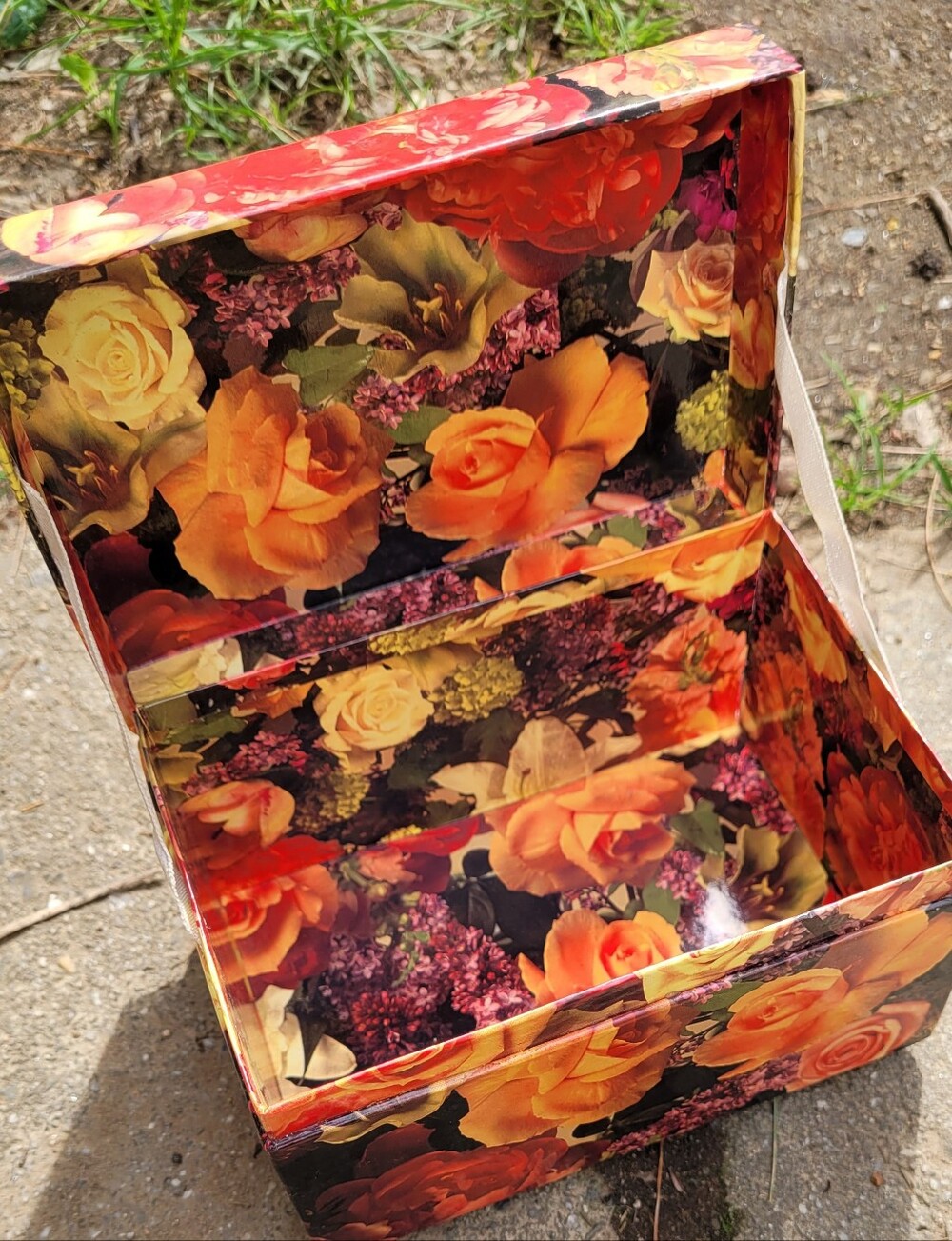 Vintage Floral Decoupage Trinket Recipe Box Vibrant Orange Roses Cottagecore